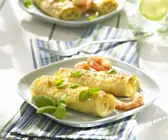Gerollte Lasagneblätter mit Shrimps