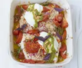 Gebackenes Seelachsfilet mit Tomaten