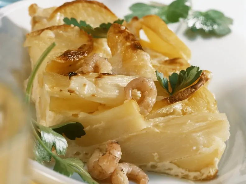 Spargel-Kartoffel-Gratin mit Krabben