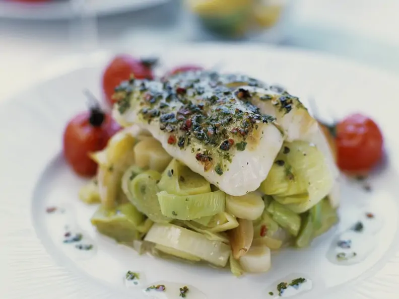 Fisch auf Lauchgemüse