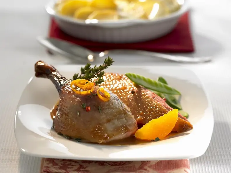 Canard à l'orange mit Kartoffelgratin