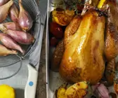 Perlhuhnbraten mit Schalotten und Zitronen