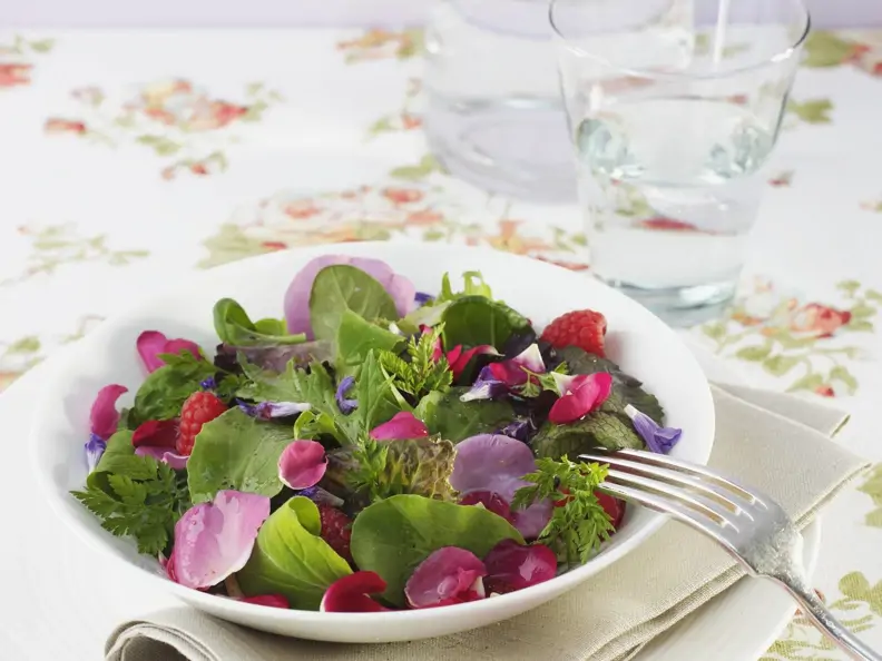 Salat mit Rosenblättern