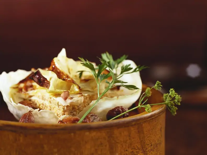 Kohlgratin mit Maroni und Kalbfleisch