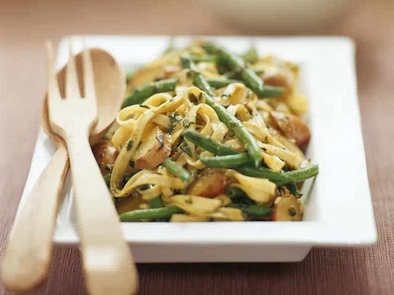 Pasta mit Kipflerkartoffeln und Bohnen
