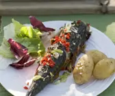 Makrele vom Grill mit Pellkartoffeln
