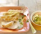 Zitroniges Hähnchen mit Porreeflan