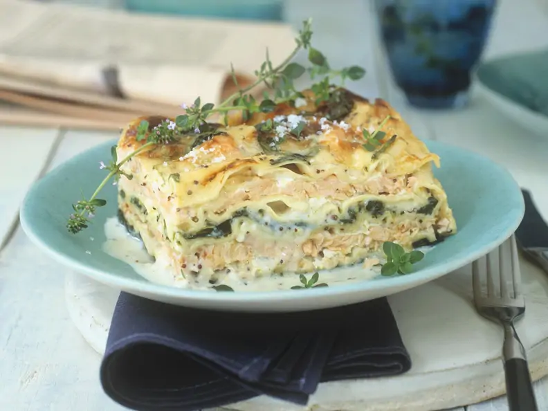 Spinatlasagne mit Lachs und Parmesan