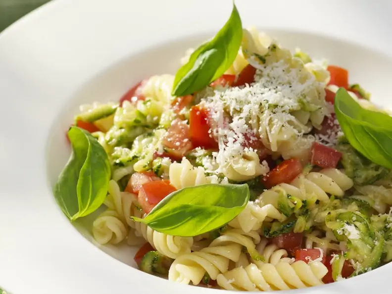 Fusilli mit Zucchini, Tomaten und Basilikum