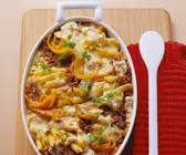 Nudelgratin mit Kürbis und Hackfleisch
