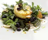 Kräuter-Blaubeer-Salat mit Ziegenkäsetaler