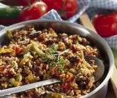 Reis-Bohnen-Pfanne mit Rindfleisch