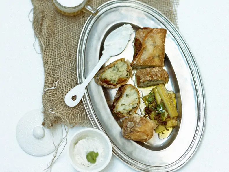 Stockfischgebäck mit Brickteig