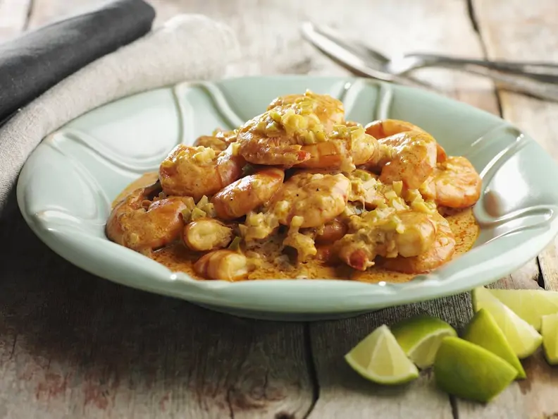 Garnelen mit Currysoße