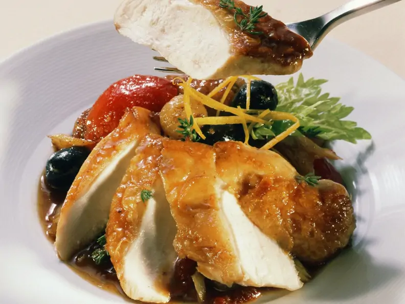 Geschmortes Hähnchen
