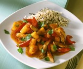 Schweinegeschnetzeltes süß-sauer mit Reis