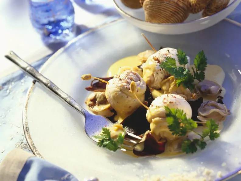 Seeteufelrouladen mit Venusmuscheln