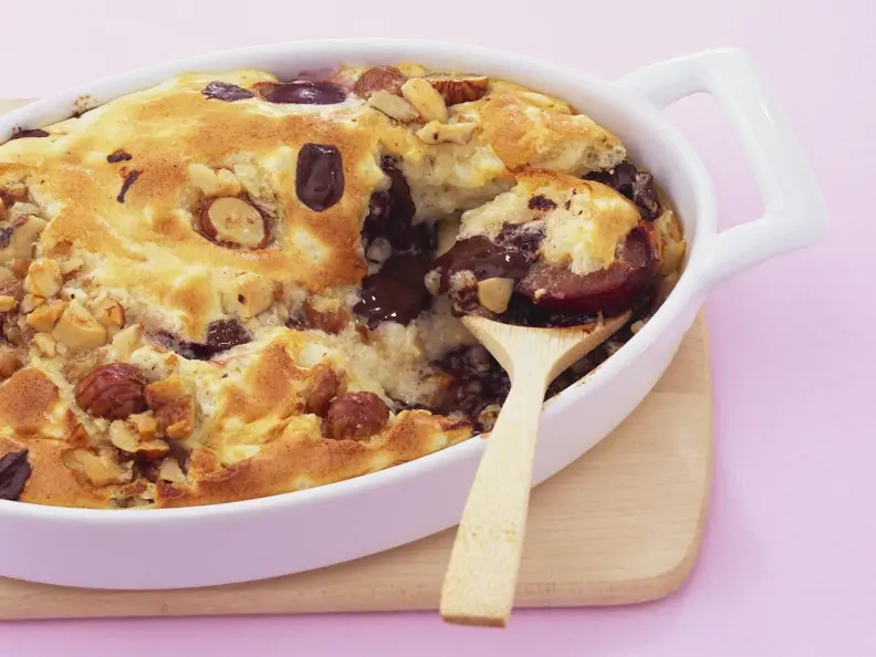 Obst-Reisauflauf mit Schokolade