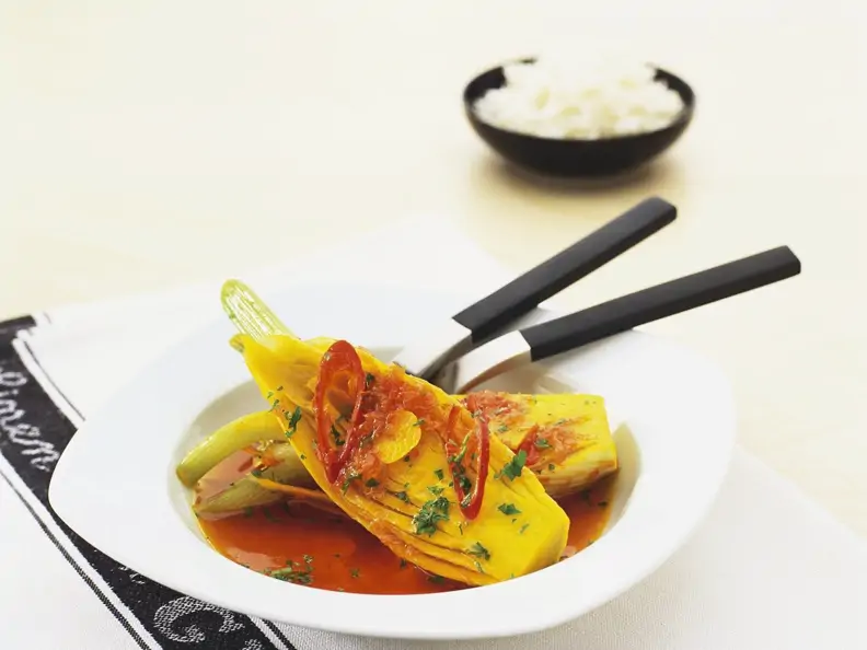 Gedämpfter Orangenfenchel mit Reis