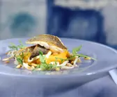 Loup de mer mit Karoffel-Kürbispüree