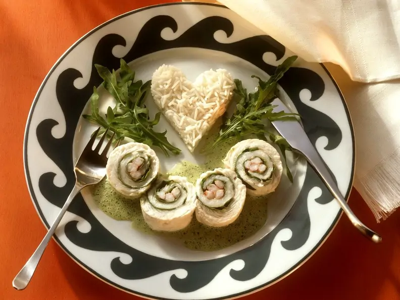 Seezungenröllchen mit Reis