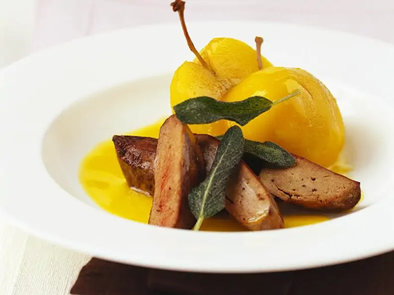 Geflügelleber mit Pfirsichsauce
