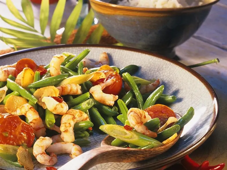 Bohnengemüse mit Scampi