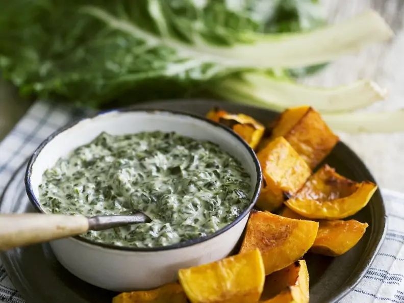 Rahmspinat mit gegrilltem Butternut-Kürbis