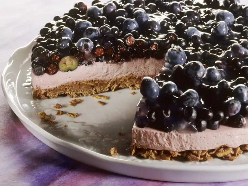 Heidelbeer-Quark-Kuchen mit Schokoladenmüsli-Boden