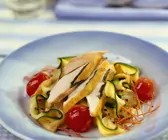 Frittierte Hähnchenbrust auf Zucchini