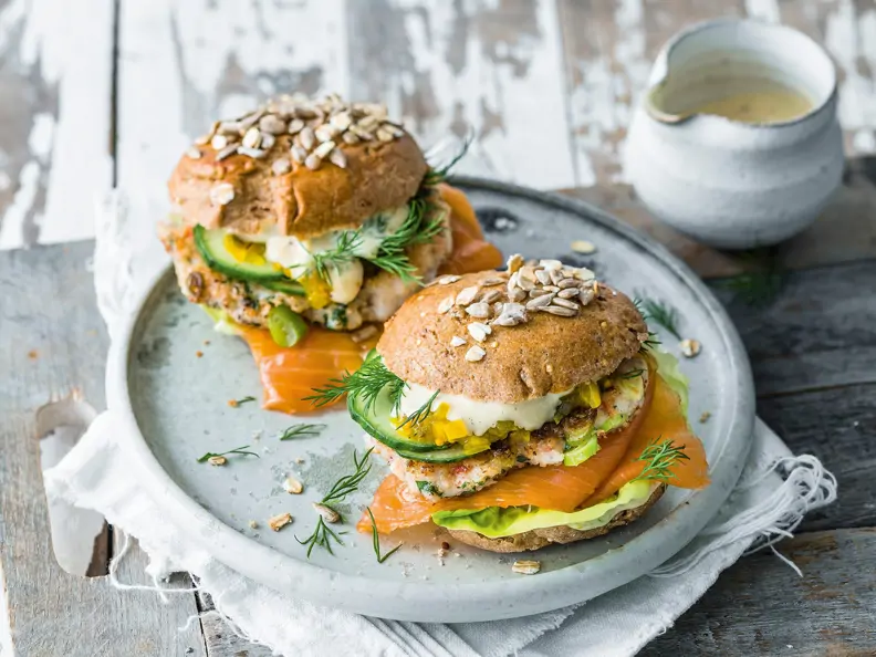 Shrimps-Lachs-Sandwich