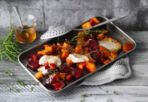 Ofenwurzelgemüse mit Ziegenkäse