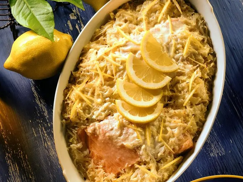 Sauerkrautgratin mit Lachs