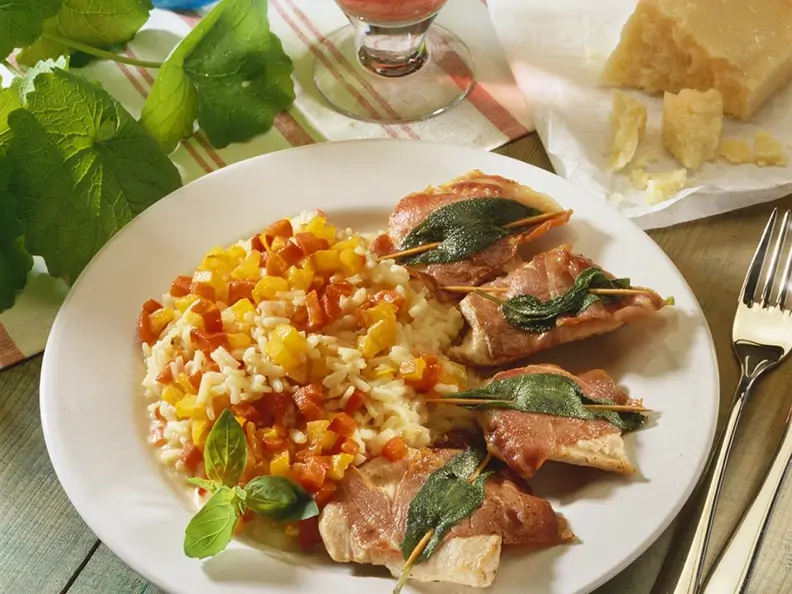 Paprikarisotto mit Saltimbocca