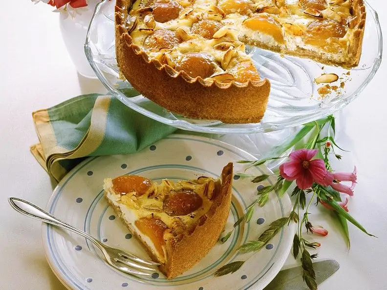 Aprikosenkuchen mit frischen Aprikosen und Mandeln