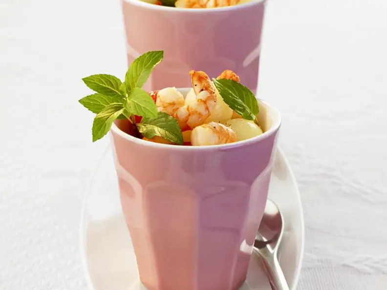 Melonensalat mit Garnelen