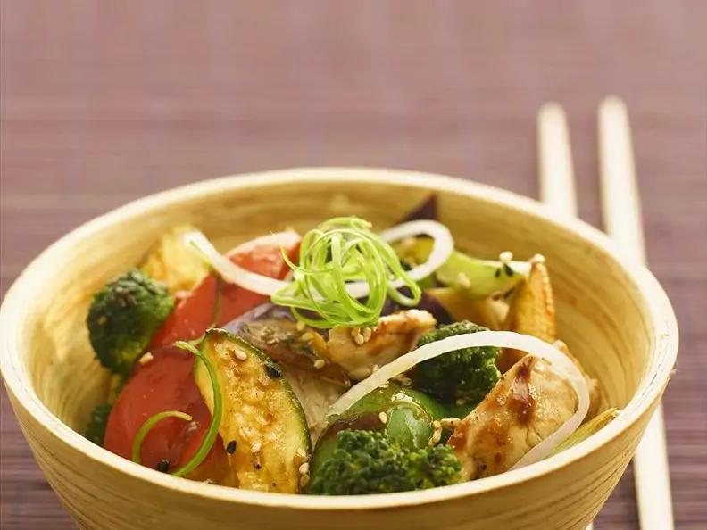 Hähnchenbrust mit Gemüse aus dem Wok