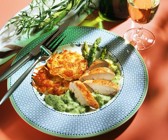 Gebratene Hähnchenbrust mit grünem Spargel