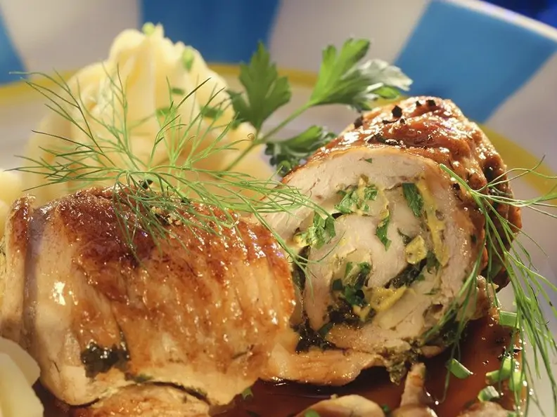 Gefüllte Putenröllchen mit Püree