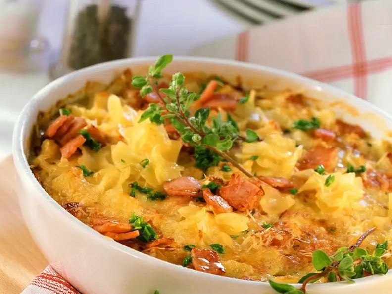 Nudelauflauf mit Schinkenspeck