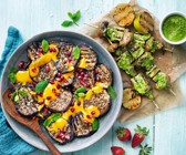 Auberginen mit Pilz-Tofu-Spießen