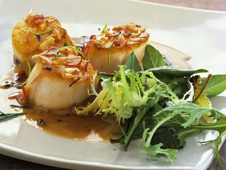 Gebratene Jakobsmuscheln mit Blattsalat