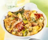 Kartoffel-Gemüsegratin mit Bratenfleisch