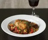 Risotto mit Hähnchenschenkel