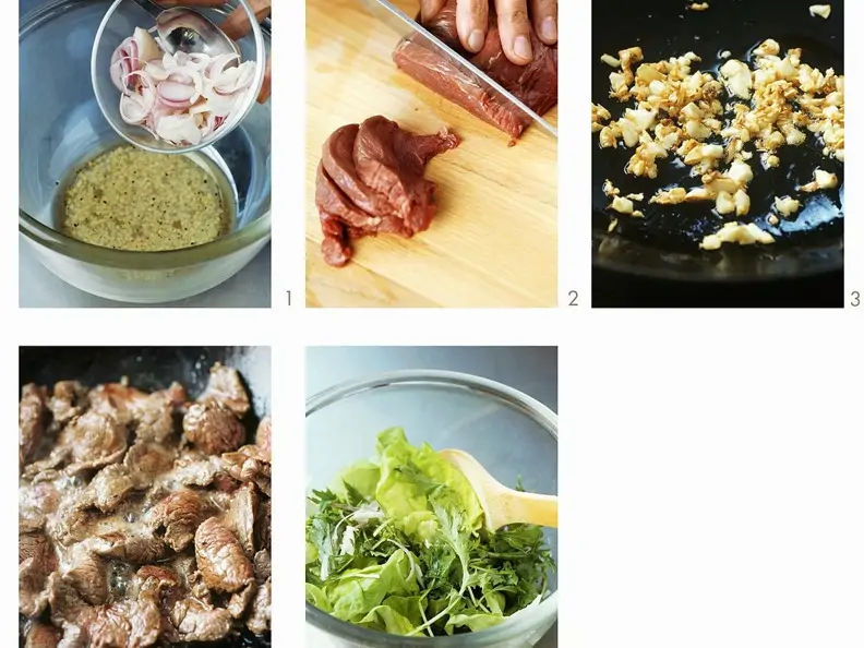 Blattsalat mit Rindfleisch zubereiten