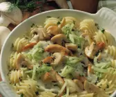 Hähnchenpfanne mit Pilzen und frischer Gurke