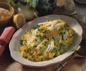 Safran-Risotto mit Erbsen und Fenchel