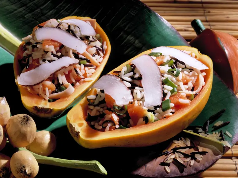 Kokosreis in Papaya