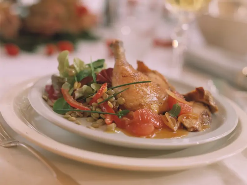 Fasan mit lauwarmem Linsensalat