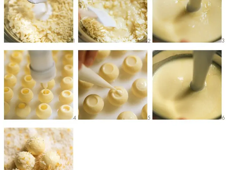 Kokospralinen aus weisser Schokolade zubereiten